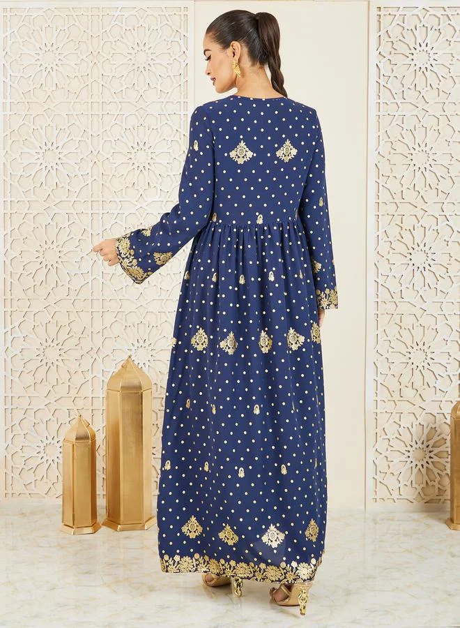 ستايلي Spot Printed Embroidered Lace Jalabiya