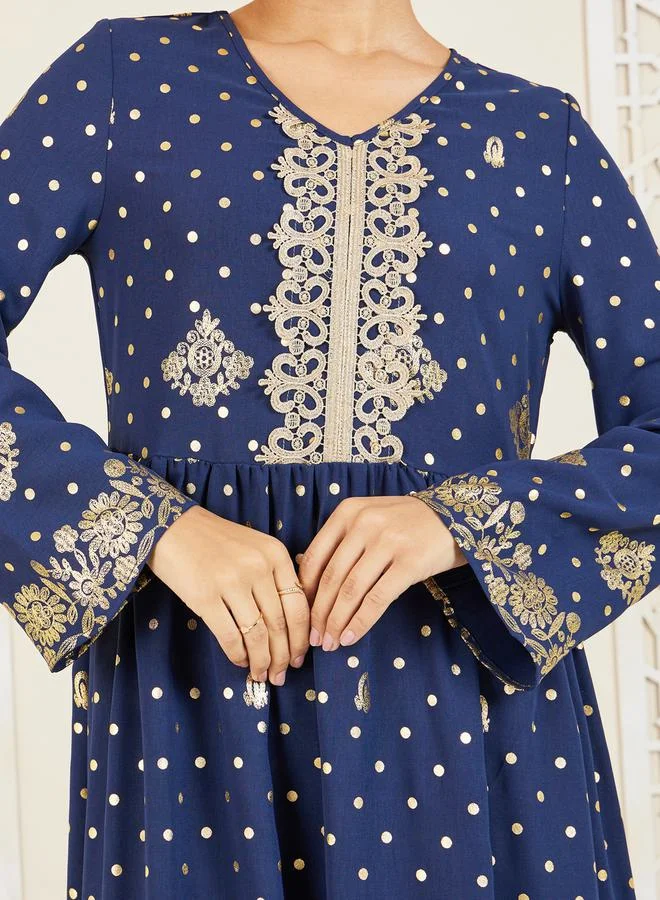ستايلي Spot Printed Embroidered Lace Jalabiya