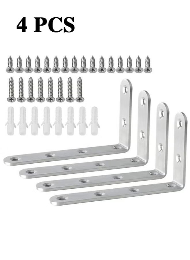 OMEVE Brackets,White Bracket for Shelves Heavy Duty L Wall Bracket Corner Brace,Stainless Steel Joint Angle Bracket for Wooden Board Hanging Support,5x3 Inch(Pack of 4) - Image 1