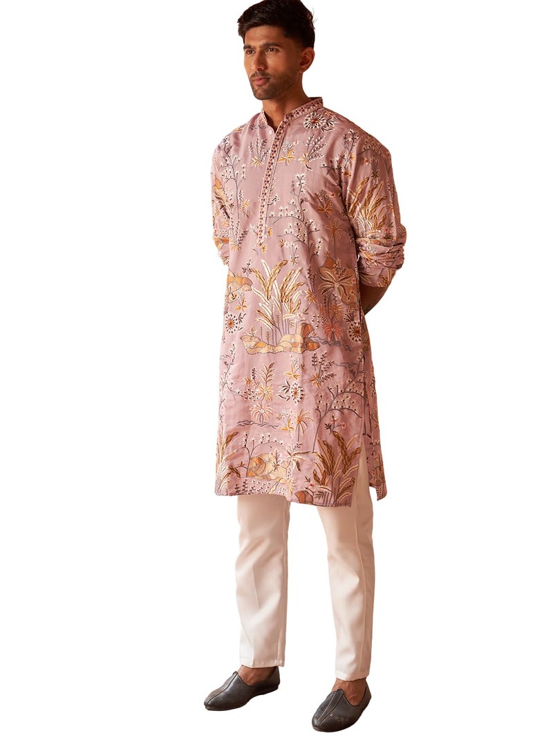 jompers طقم كورتا مستقيم مزين بالزهور من جومبرز مصنوع من مزيج الحرير للرجال - Image 1