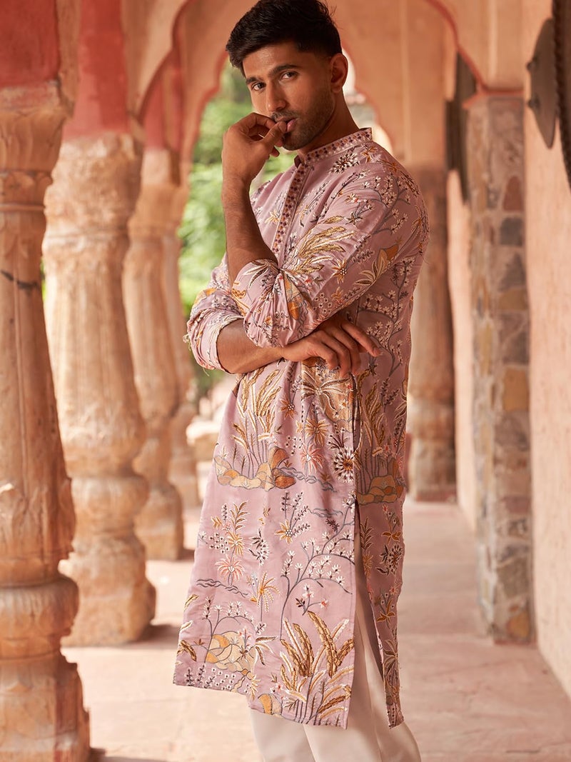 jompers طقم كورتا مستقيم مزين بالزهور من جومبرز مصنوع من مزيج الحرير للرجال - Image 5