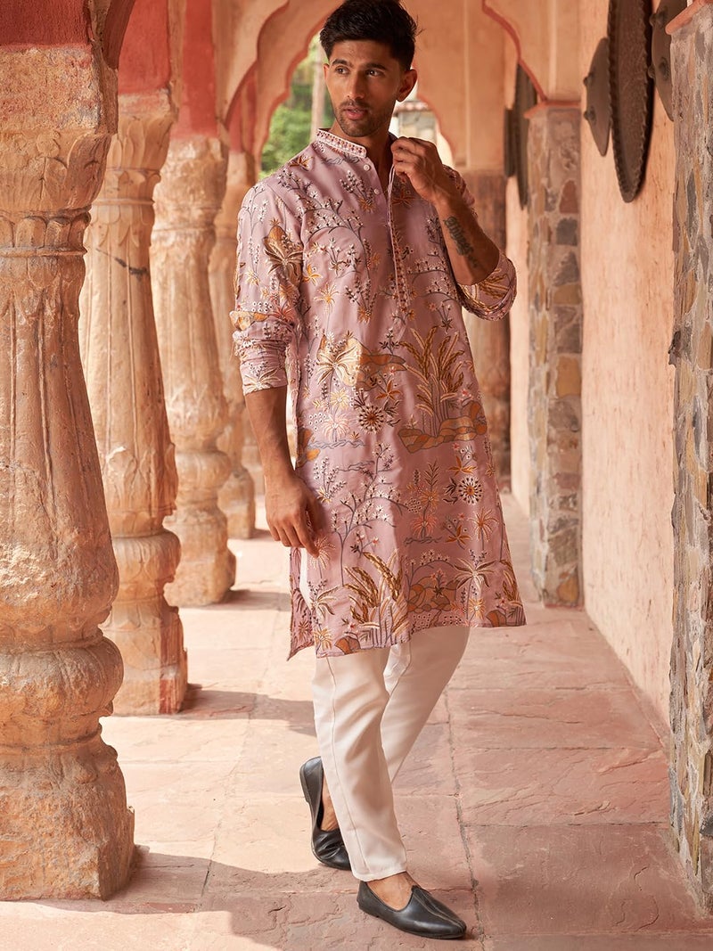 jompers طقم كورتا مستقيم مزين بالزهور من جومبرز مصنوع من مزيج الحرير للرجال - Image 2