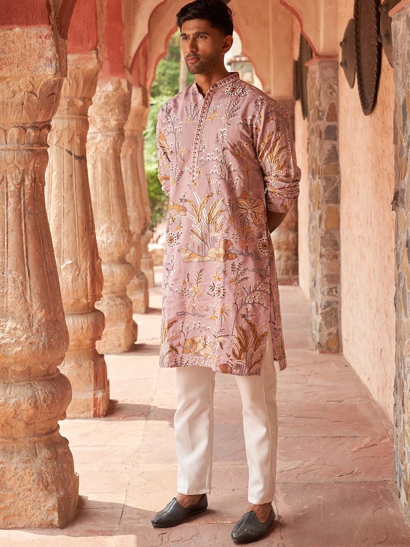 jompers طقم كورتا مستقيم مزين بالزهور من جومبرز مصنوع من مزيج الحرير للرجال - Image 4