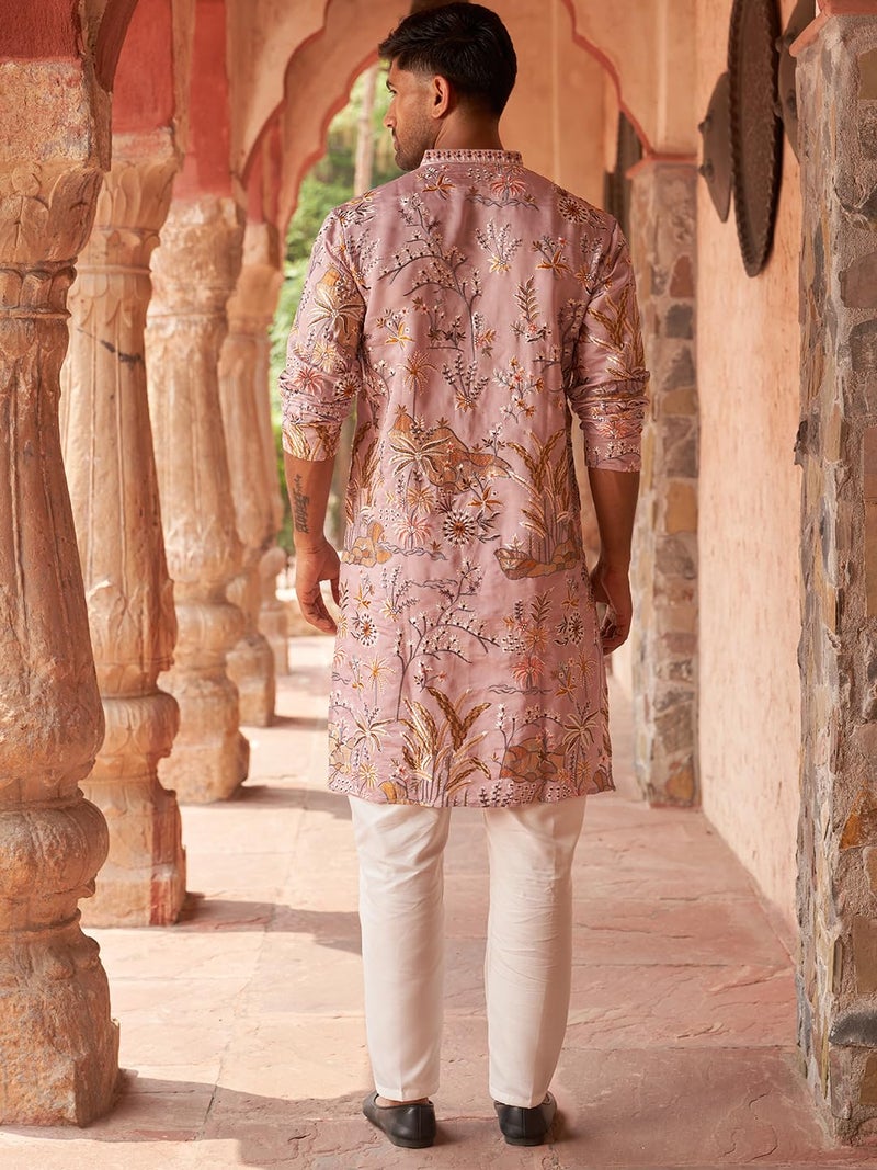 jompers طقم كورتا مستقيم مزين بالزهور من جومبرز مصنوع من مزيج الحرير للرجال - Image 3