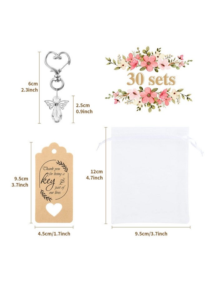 GWHOLE 30 Set of Crystal White Angel Design Keychain Favors Set, Angel Wing Pendant with Thank You Tags Drawstring Organza Bag Guest Return Gifts for Baptism Favors, Baby Shower - Image 2