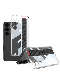 HuHa Case Cover For Samsung Galaxy S24 5G GKK Space Frame Transparent PC + TPU Phone Case with Wrist Strap Carbon Fiber Texture 