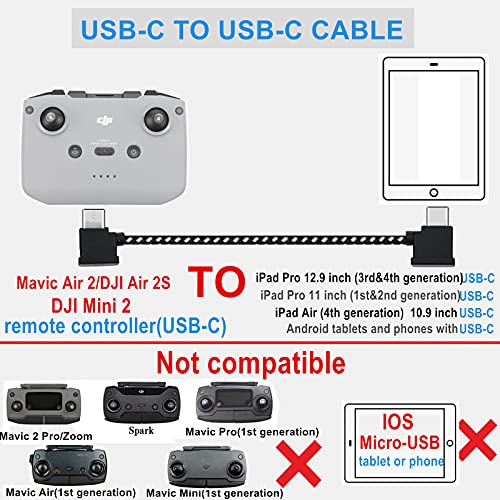 Hanatora 11.8 Inch USB C to USBC RC-N3/N2/N1/N1C Remote Controller Cable for DJI Flip,Neo,Mavic 3,Air 3S/3/2/2S,Mini 4K/2 SE/3/4 Pro,Nylon 1FT Tablet RC Data Cord Accessories(Type C Connector) - Image 2