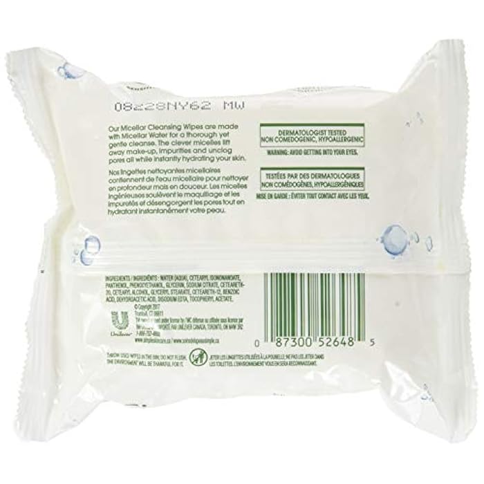 Simple Micellar Makeup Remover Wipes 25 Count (3 Pack) - Image 2