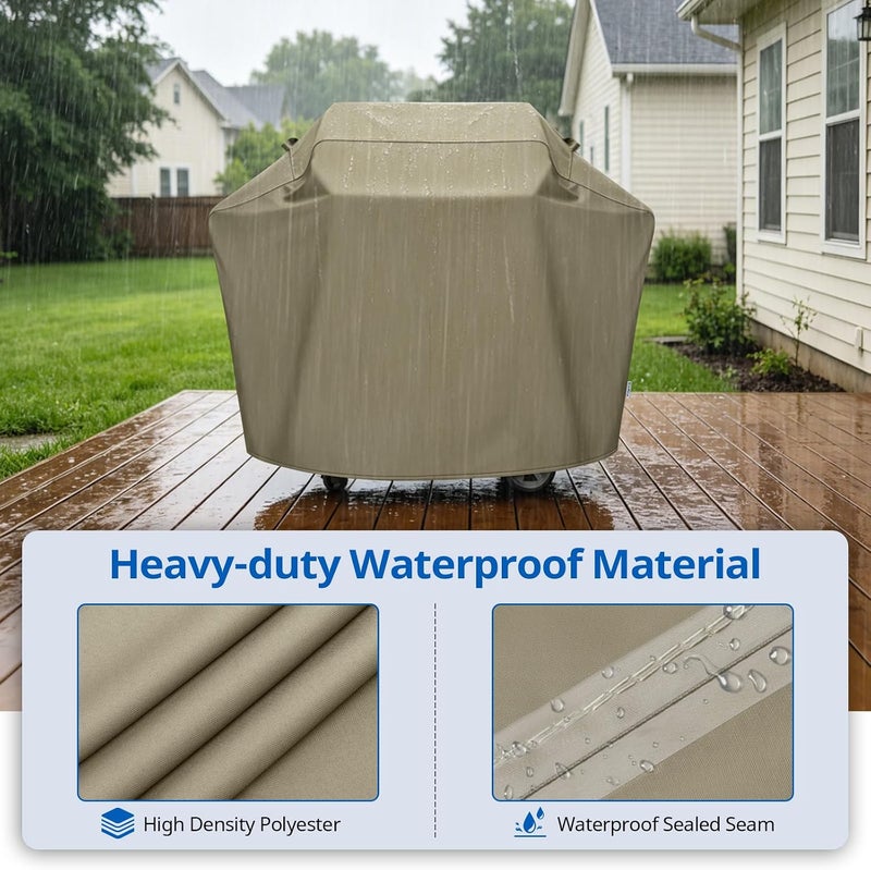 SunPatio Gas Grill Cover 55 Inch, Upgraded Heavy Duty Outdoor Barbecue Cover with Waterproof Sealed Seam, Durable FadeStop Material, All Weather Resistant for Weber Char-Broil Grills and More, Taupe - Image 3