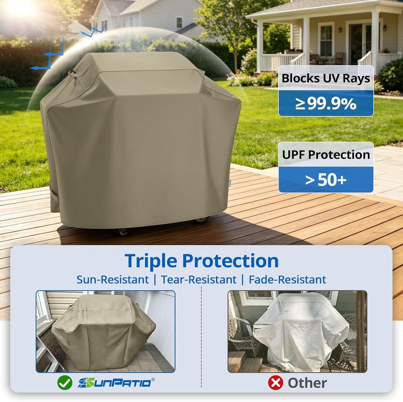 SunPatio Gas Grill Cover 55 Inch, Upgraded Heavy Duty Outdoor Barbecue Cover with Waterproof Sealed Seam, Durable FadeStop Material, All Weather Resistant for Weber Char-Broil Grills and More, Taupe - Image 4