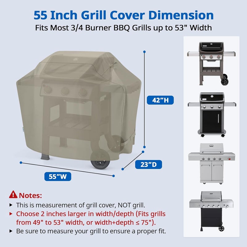 SunPatio Gas Grill Cover 55 Inch, Upgraded Heavy Duty Outdoor Barbecue Cover with Waterproof Sealed Seam, Durable FadeStop Material, All Weather Resistant for Weber Char-Broil Grills and More, Taupe - Image 2