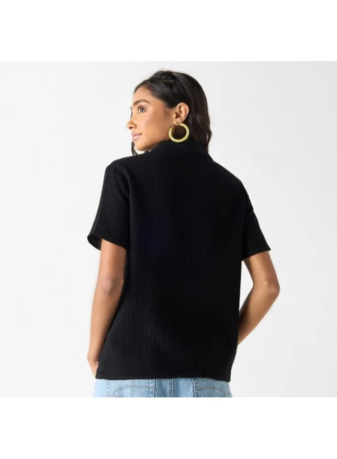 SP Characters Ribbed Shirt with Minnie Mouse Embroidered Detail and Collar