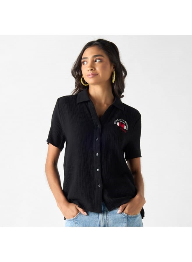 اس بي كاركترز قميص مضلع بتفاصيل تطريزات ميني ماوس وياقة عادية - Image 4