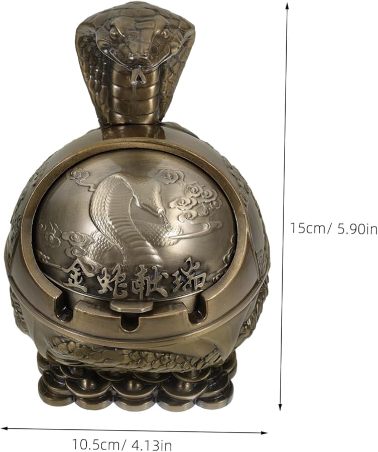 تصميم كلاسيكي لثعبان معدني، منفضة سجائر خارجية مقاومة للرياح مع غطاء، مدمجة لتزيين طاولة الباحة والمنزل - Image 3