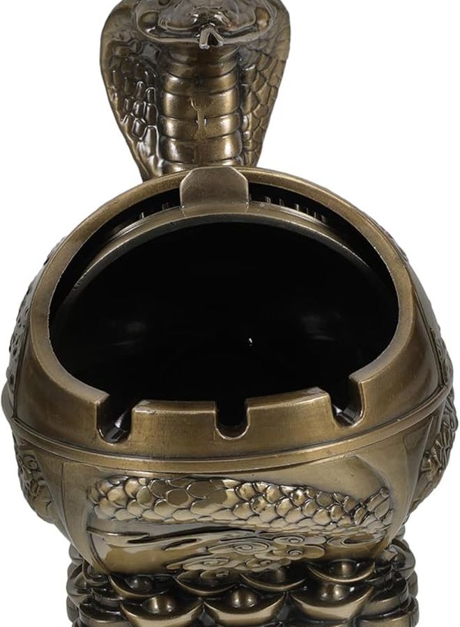 تصميم كلاسيكي لثعبان معدني، منفضة سجائر خارجية مقاومة للرياح مع غطاء، مدمجة لتزيين طاولة الباحة والمنزل - Image 2