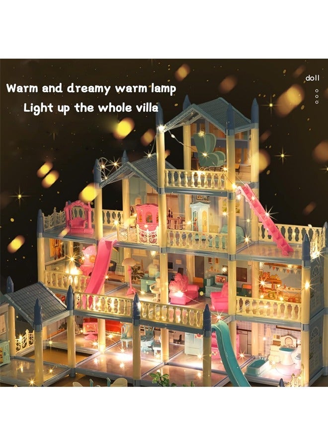 Beauenty Doll House Building Toys with Lights to Assemble Kitchen, Bedroom, Furniture, Garden, Dolls, Pets, Pink Play Dream House for Girls, Girls Toddler DIY Ideas Gifts - Image 4
