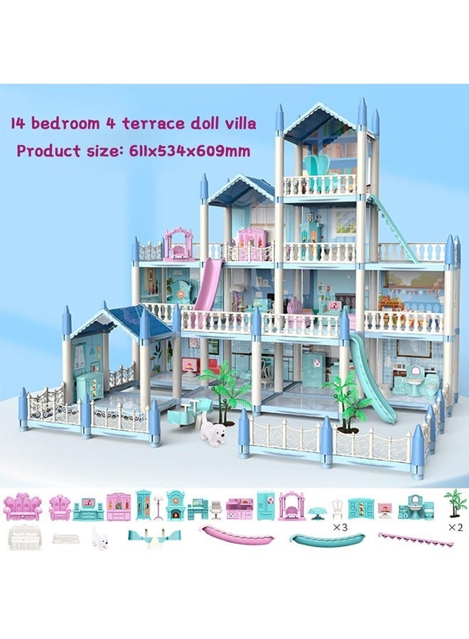 Beauenty Doll House Building Toys with Lights to Assemble Kitchen, Bedroom, Furniture, Garden, Dolls, Pets, Pink Play Dream House for Girls, Girls Toddler DIY Ideas Gifts - Image 3