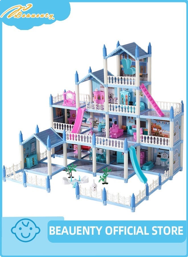 Beauenty Doll House Building Toys with Lights to Assemble Kitchen, Bedroom, Furniture, Garden, Dolls, Pets, Pink Play Dream House for Girls, Girls Toddler DIY Ideas Gifts - Image 1