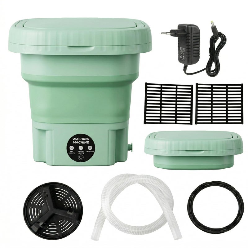 Foldable Washing Machine, 12L Portable Washing Machine with Handle, Waterproof Touch Panel, Practical Drainage, for Light Clothes and Small Items (Mint Green) - Image 1
