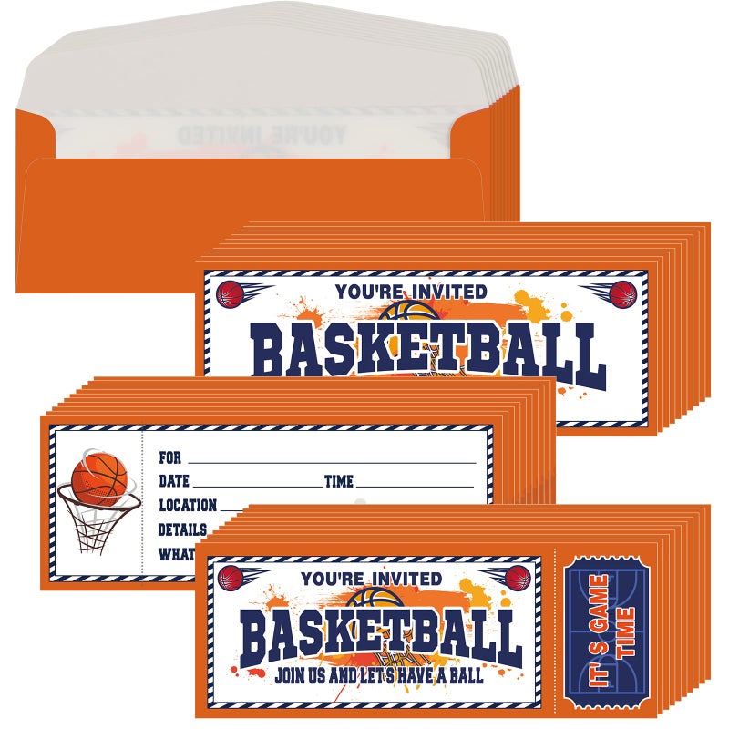 Woanger 50 Pcs Basketball Party Invitations with Envelopes Basketball Birthday Invite Cards 25 Tickets 25 Envelopes for Sports Party Favor Supplies