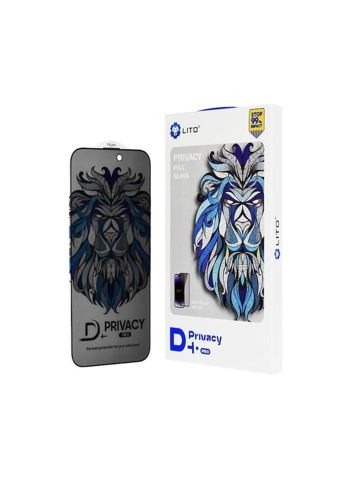 ليتو واقي شاشة زجاجي مقوى Li-to D+ للخصوصية | تغطية كاملة من الحافة إلى الحافة | مضاد للتوهج | مقاوم لبصمات الأصابع | حماية كاملة للشاشة (متوافق مع iPhone 16 Pro) - Image 1