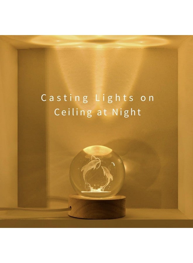 KELVEE مصباح كيلفي 3D كريستال الكرة المجرة، زينة فنية زجاجية لنظام الشمس، حامل خشبي لعرض المصابيح الليلية، ديكور منزلي، هدية عيد ميلاد للأطفال (دلفين) - Image 5