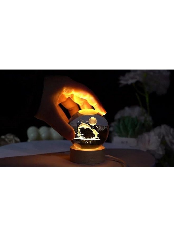 KELVEE مصباح كيلفي 3D كريستال الكرة المجرة، زينة فنية زجاجية لنظام الشمس، حامل خشبي لعرض المصابيح الليلية، ديكور منزلي، هدية عيد ميلاد للأطفال (دلفين) - Image 2