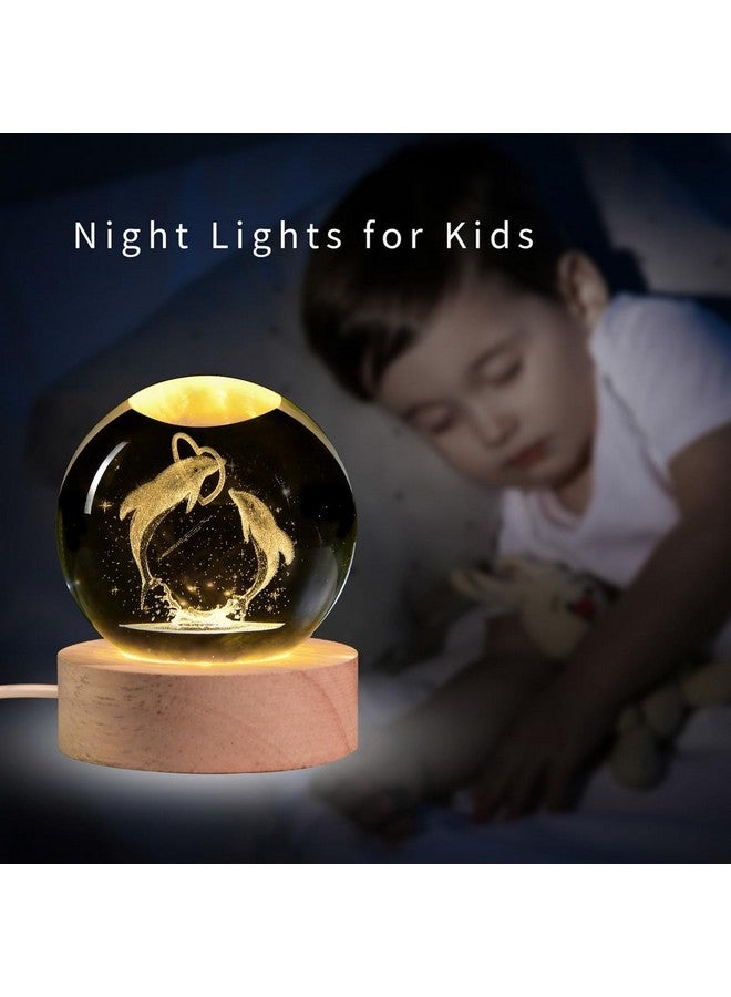 KELVEE مصباح كيلفي 3D كريستال الكرة المجرة، زينة فنية زجاجية لنظام الشمس، حامل خشبي لعرض المصابيح الليلية، ديكور منزلي، هدية عيد ميلاد للأطفال (دلفين) - Image 3