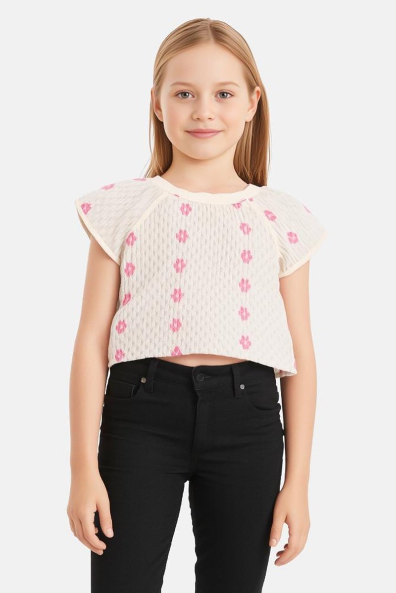 KOTON Toddlers Girl Round Neck Allover Print Short Sleeves Top, Multicolor - Image 1