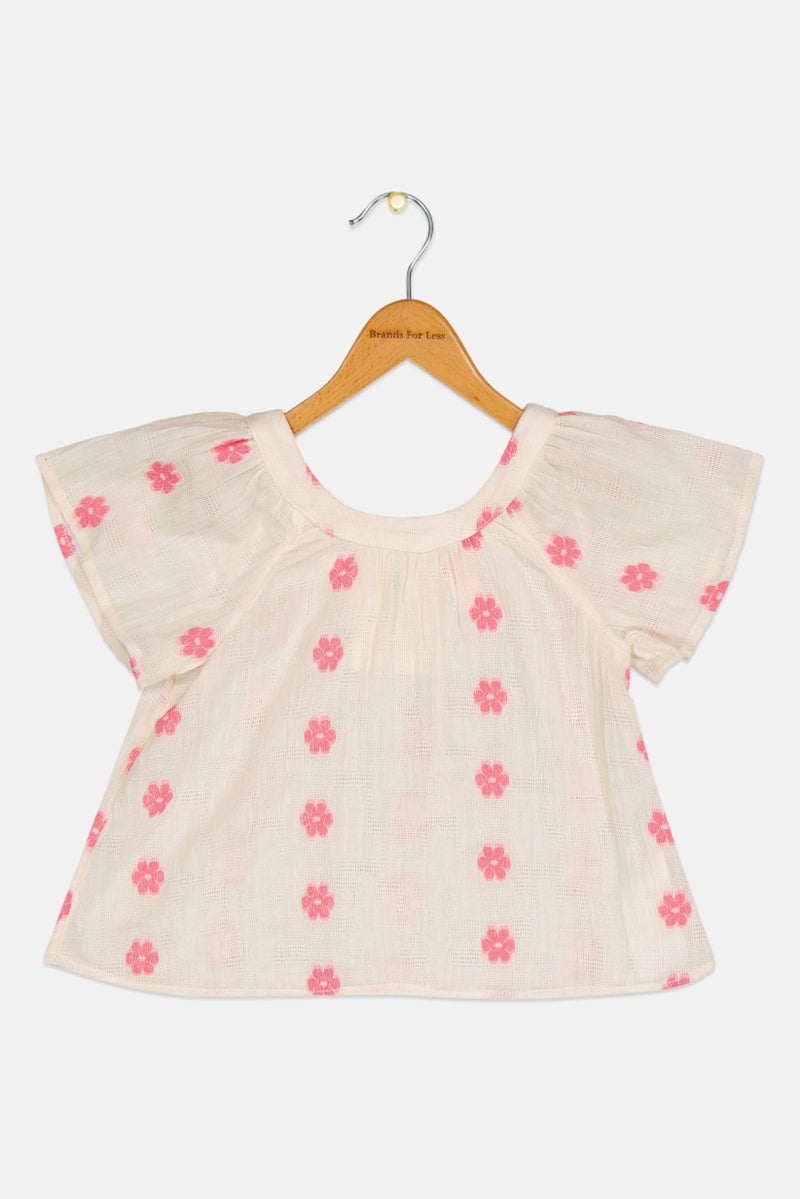 KOTON Toddlers Girl Round Neck Allover Print Short Sleeves Top, Multicolor - Image 2