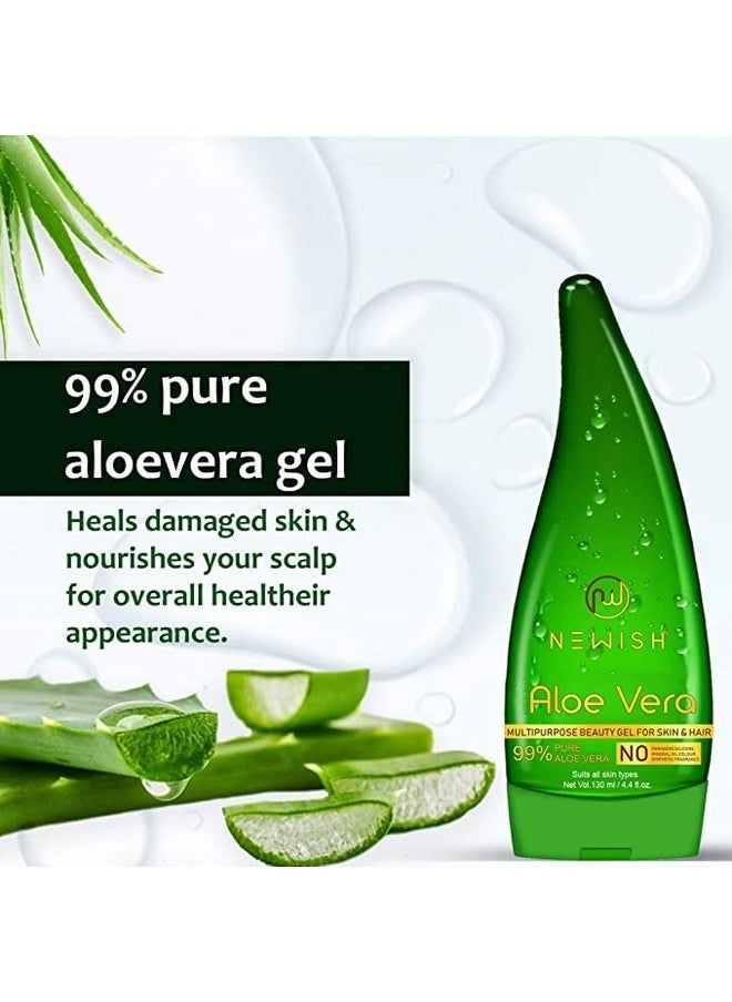 Newish - Pure Aloe Vera Gel For Face Glow, Hair Growth & Skin Moisturizer For Women & Men, 130 Ml & Pure Cold Pressed Olive Oil For Hair And Skin,200Ml - Image 1