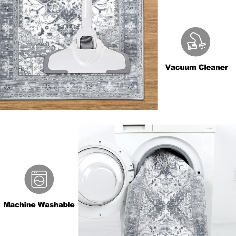 Yamaziot Boho Washable Kitchen Rugs Sets of 3, Non Slip Kitchen Mats for Floor with Rubber Backing, Waterproof & Stain Resistant Thick Carpet Runner Throw Rugs for Kitchen, Laundry Room, Hallway, Grey - Image 5