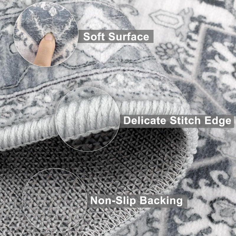 Yamaziot Boho Washable Kitchen Rugs Sets of 3, Non Slip Kitchen Mats for Floor with Rubber Backing, Waterproof & Stain Resistant Thick Carpet Runner Throw Rugs for Kitchen, Laundry Room, Hallway, Grey - Image 3