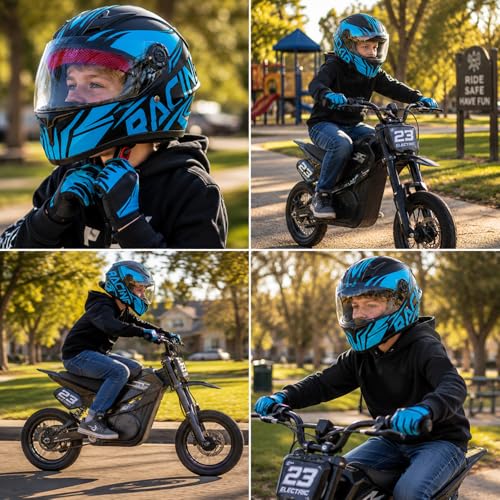 TTMiku Kids Full Face Motorcycle Helmet DOT Approved Child ATV Dirt Bike Electric Bike 4Wheeler Quad GoKart Street Racing Helmet for Boys Girls Blue Medium - Image 3
