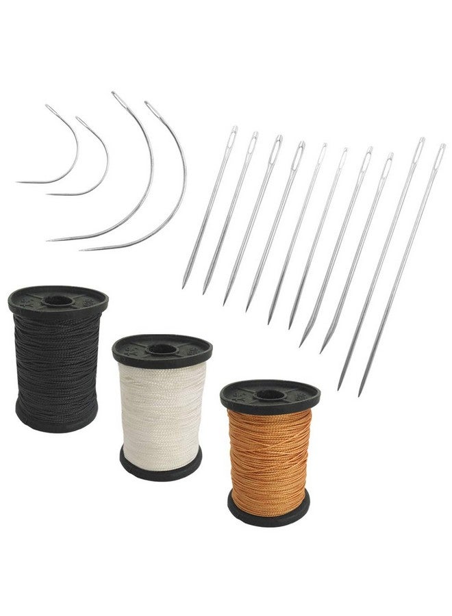 سورس تون مجموعة من 17 إبرة يدوية منزلية شديدة التحمل وخيط تنجيد قوي للغاية، و7 أنماط من إبر خياطة الجلد والقماش من SourceTon و3 ألوان من خيوط النايلون (50 ياردة من كل خيط) - Image 1