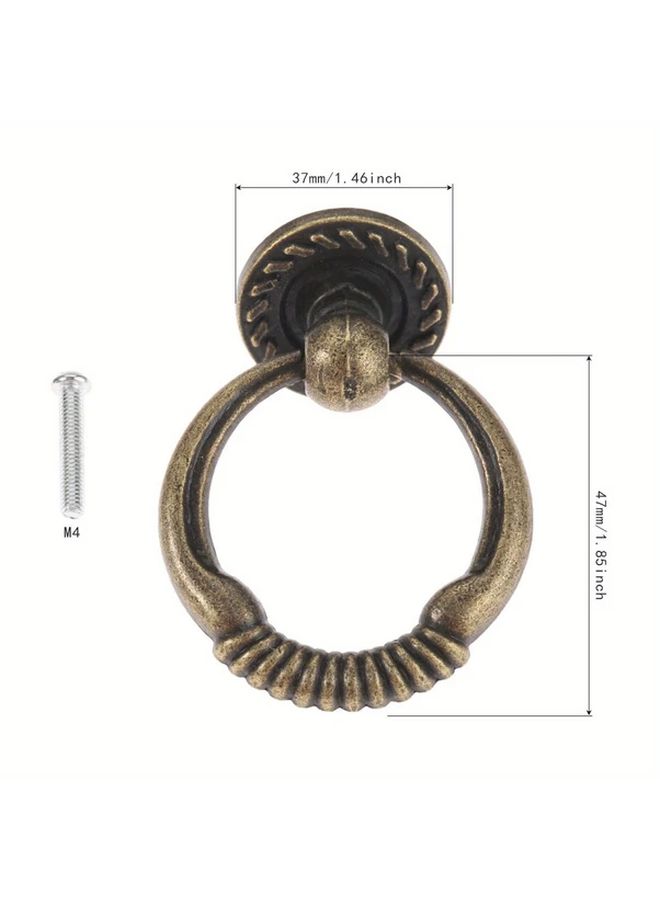 Bronze Ring Pull Handles Vintage Cabinet Knobs 2pcs Kitchen Drawer Cupboard Furniture Fittings - Image 2