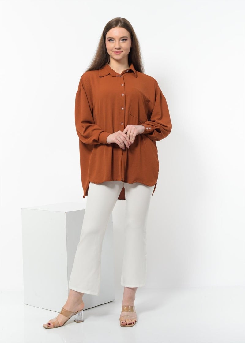 Nuseel Women's Aerobin Fabric Buttoned Oversize Shirt Brown  - Image 1