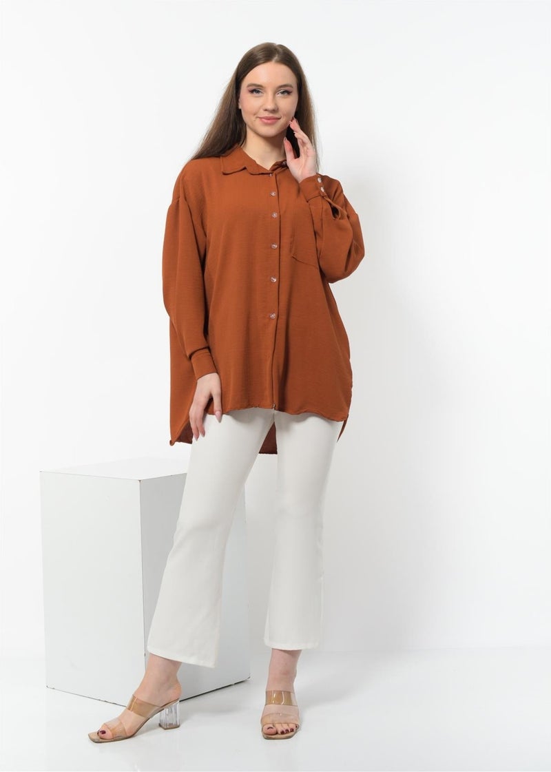 Nuseel Women's Aerobin Fabric Buttoned Oversize Shirt Brown  - Image 2