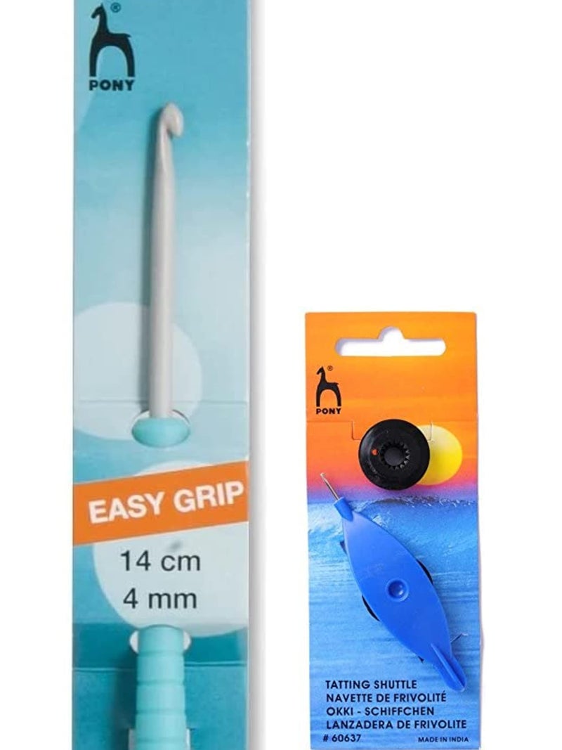 Artonezt Crochet Hooks Needle Ergonomic Knitting Needle with Soft Grip Handles Hook 4.0mm Length 14cm + Tatting Shuttle with Bobbin DIY Weaving Crafts - Image 1