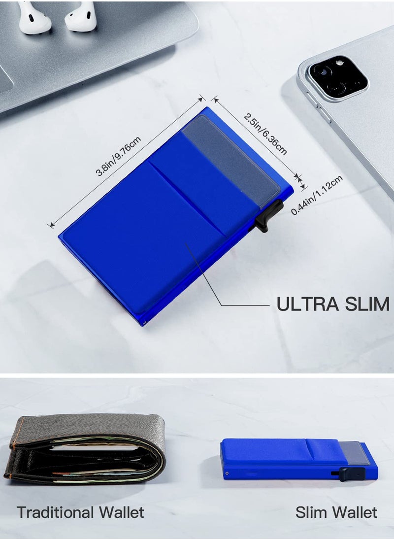 Generic - Slim Leather Card Holder Wallet for Men - Minimalist Pop-Up Design with RFID Blocking Feature (Blue) - Image 1