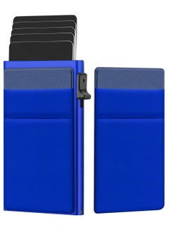 Slim Leather Card Holder Wallet for Men - Minimalist Pop-Up Design with RFID Blocking Feature (Blue)
