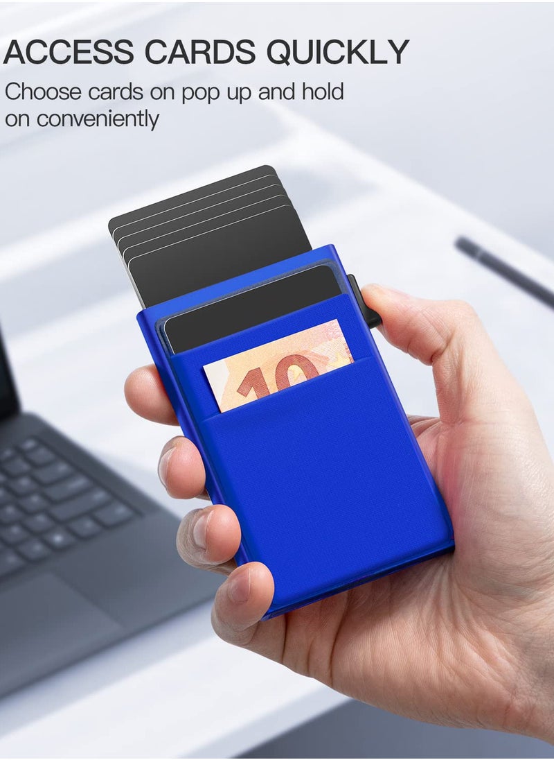 Generic - Slim Leather Card Holder Wallet for Men - Minimalist Pop-Up Design with RFID Blocking Feature (Blue) - Image 1