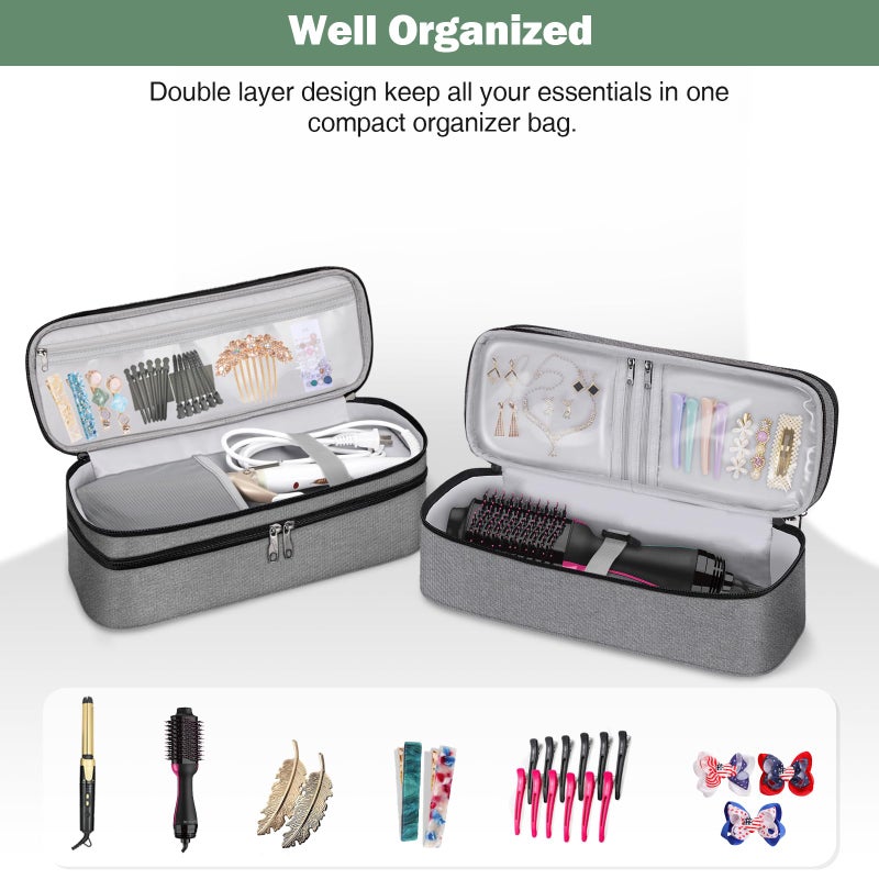 SITHON Double-Layer Travel Carrying Case for Shark FlexStyle/SmoothStyle, Water Resistant Storage Organizer Bag for Airwrap Styler, Also for Revlon One-Step Hair Dryer (Bag Only) (Gray) - Image 3