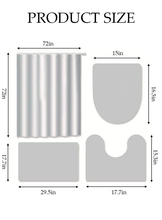 DUNISO 4 Pcs Bathroom Shower Curtain Set, Bathroom Sets with Rugs(Bath Mat, U Shape and Toilet Lid Cover Mat) and Shower Curtain With 12 Metal Hooks, Water Absorbent, Machine Washable Bath Rugs For Bathroom - Image 4