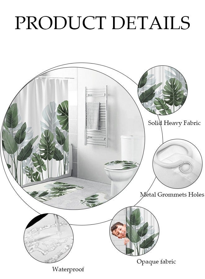 DUNISO 4 Pcs Bathroom Shower Curtain Set, Bathroom Sets with Rugs(Bath Mat, U Shape and Toilet Lid Cover Mat) and Shower Curtain With 12 Metal Hooks, Water Absorbent, Machine Washable Bath Rugs For Bathroom - Image 3