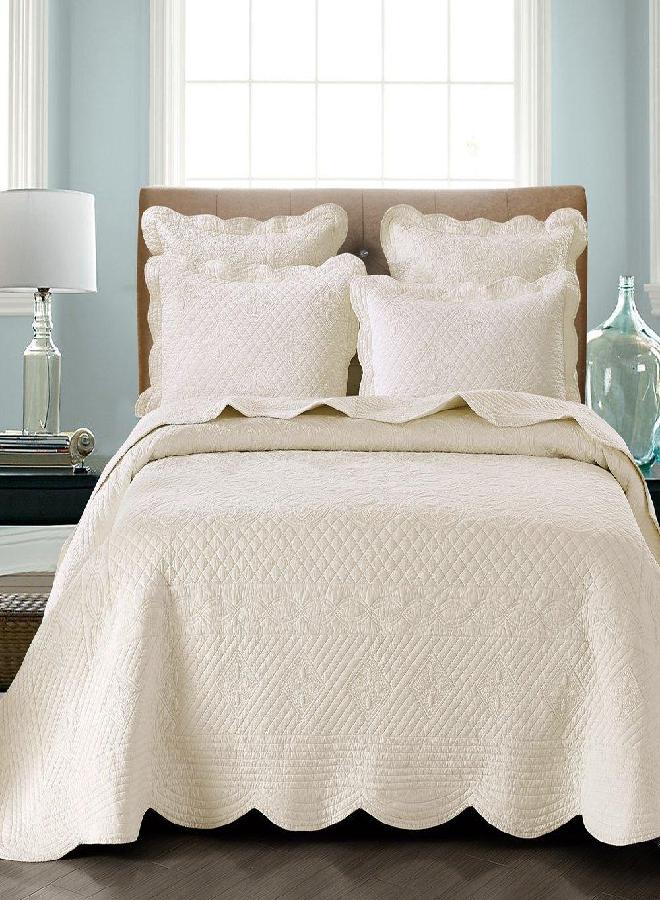 Calla Angel Calla Angel Sage Garden Luxury Pure Cotton Matelasse Quilt Queen, Ivory 
