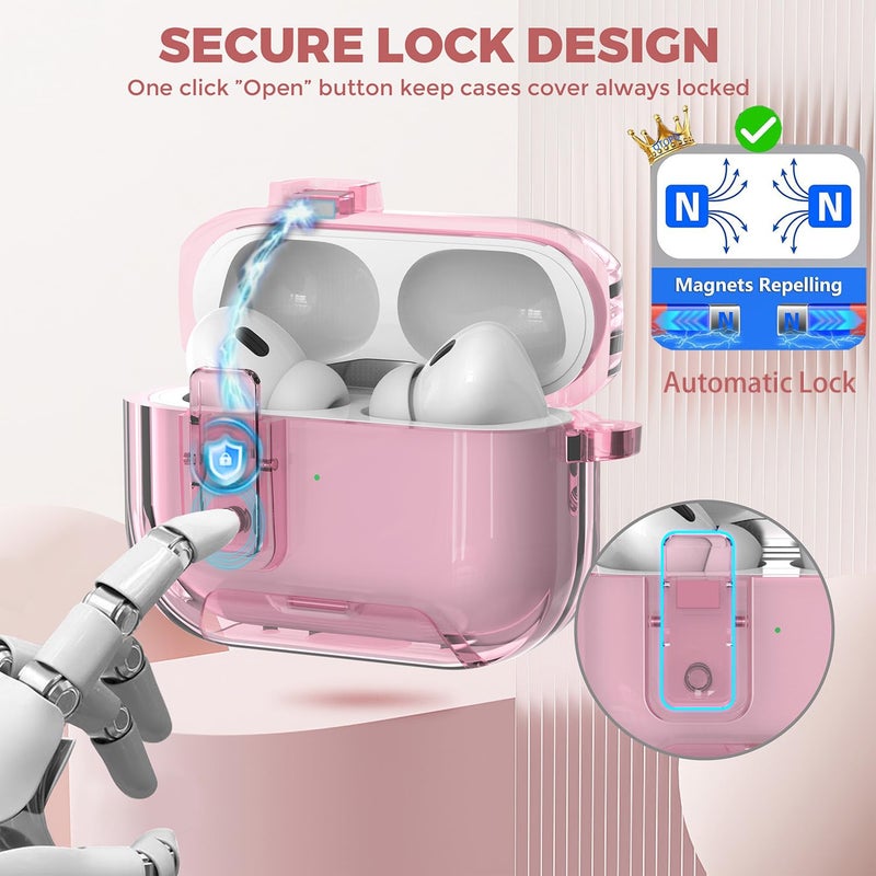 OTOPO Cute Clear Lock Case for Airpods Pro 3 Cover with Phone Stand for Girl Women with Pom pom Flower Charms& Cleaner Kit, Soft TPU Airpods iPod Pro 3rd Gen Protective Cover Skin for Airpod Pro 3 2025 - Image 2