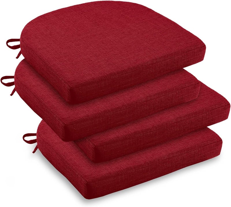 downluxe Indoor Chair Cushions for Dining Chairs Soft and Comfortable Textured Foam Kitchen Chair Pads with Ties and NonSlip Backing 16 x 16 x 2 Red 4 Pack - Image 1