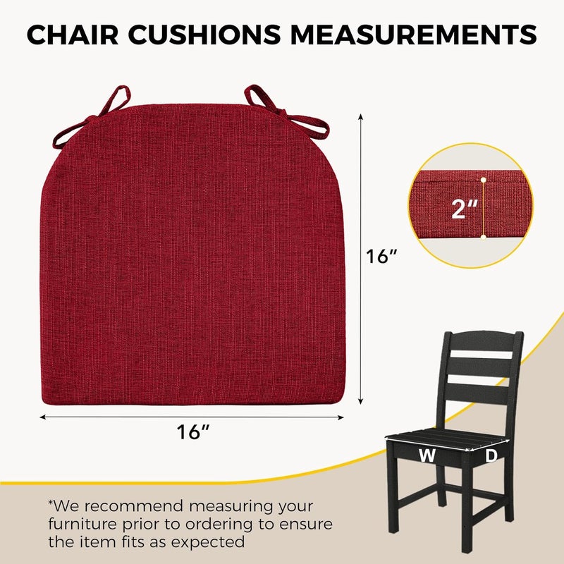 downluxe Indoor Chair Cushions for Dining Chairs Soft and Comfortable Textured Foam Kitchen Chair Pads with Ties and NonSlip Backing 16 x 16 x 2 Red 4 Pack - Image 2