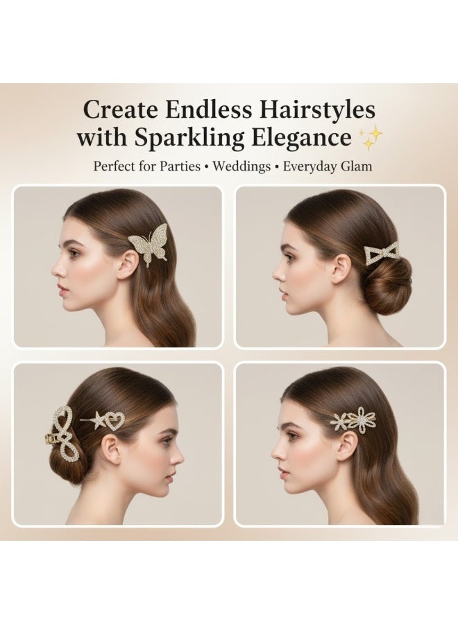 ألم الأسنان 6 قطع من مشابك الشعر اللامعة المرصعة بأحجار الراين للنساء والفتيات - مشابك شعر معدنية بأحجار كريستالية، مجموعة إكسسوارات شعر العرائس ذات قبضة قوية ومضادة للانزلاق للحفلات وحفلات الزفاف وتسريحات الشعر اليومية - Image 3